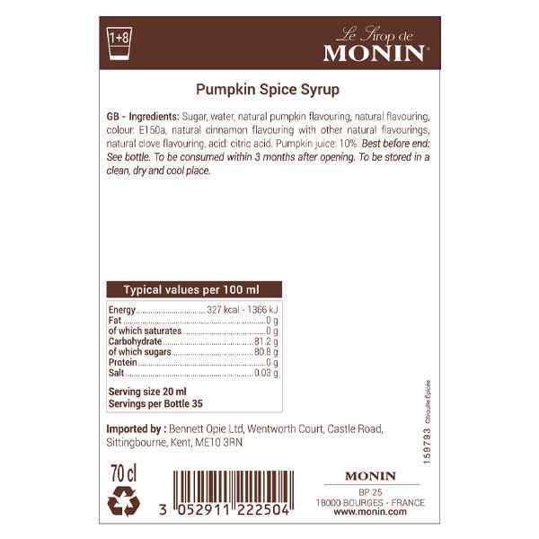 MONIN PREM. PUMPKIN SPICE COFFEE SYRUP 1x70cl