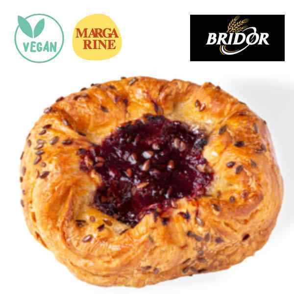 BRIDOR FROZEN READY TO BAKE VEGETABLE FAT CHERRY AND FLAX SEEDS VEGAN CROWN BAKER SOLUTIONS 48x90gm PROD CODE: 39776