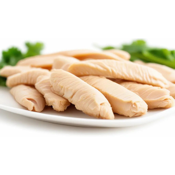 UNIVERSAL STEAM COOKED CHICKEN STRIPS 12MM IQF HALAL *BAG* 1x2.5kg