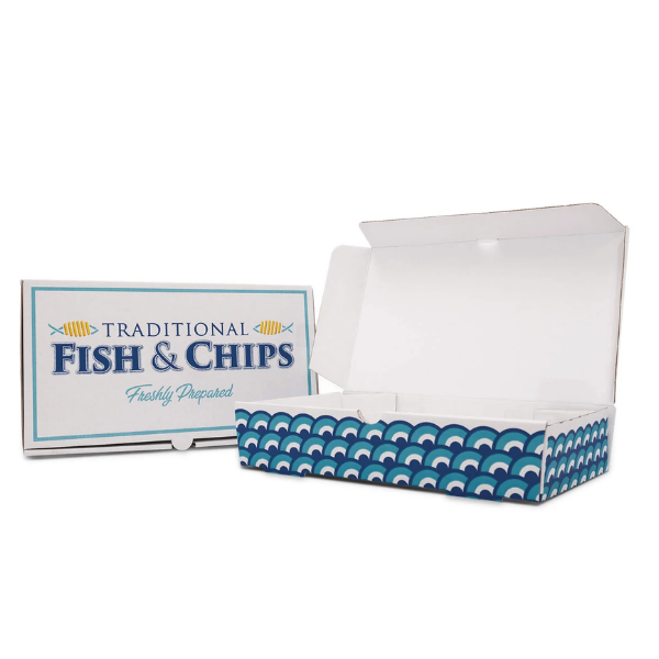 12" LARGE WHITE FISH & CHIPS BOXS 1x90's 310mm x 151mm x 48mm - FCB003 TRADITIONAL FISH & CHIPS BOX