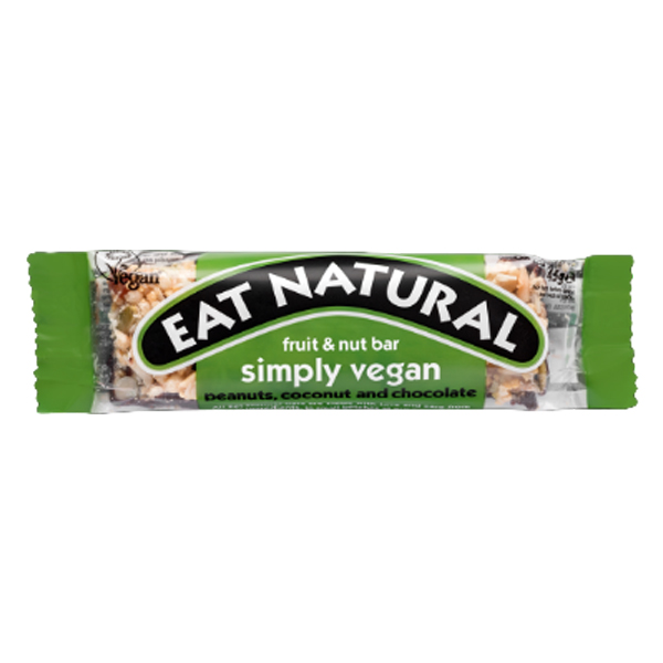 EAT NATURAL SIMPLY VEGAN (GF) 12 x 45g FRUIT & NUT BARS WITH PEANUTS, COCONUT & CHOCOLATE