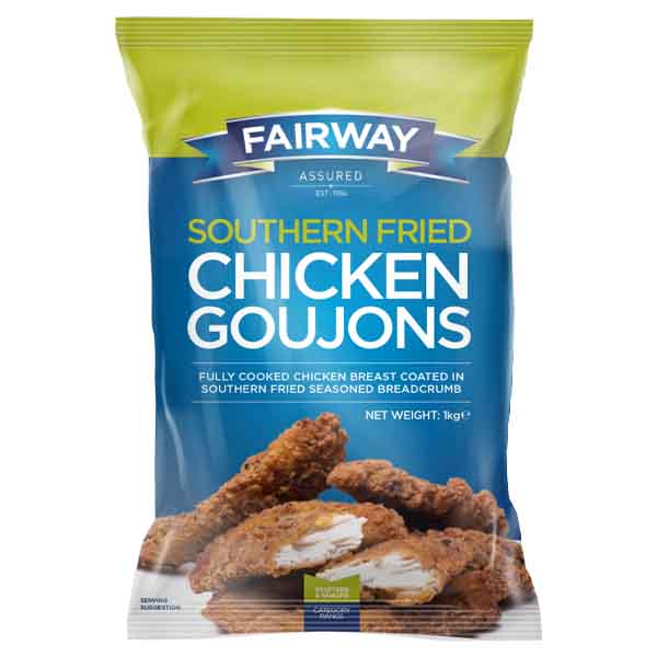 FAIRWAY SOUTHERN FRIED CHICKEN GOUJONS 3x1kg FRONTIER FULLY COOKED PR CODE :30003101