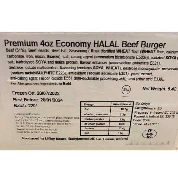 ECONOMY BEEF BURGERS PREMIUM 48x113g AMERICAN STYLE ( BLUE TAPE ) HALAL