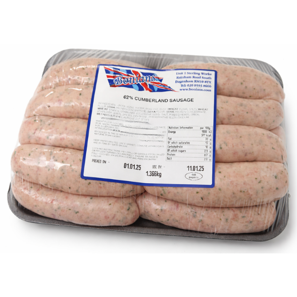 FRESH BONIANS CUMBERLAND SAUSAGES 1.36kg 63% pork