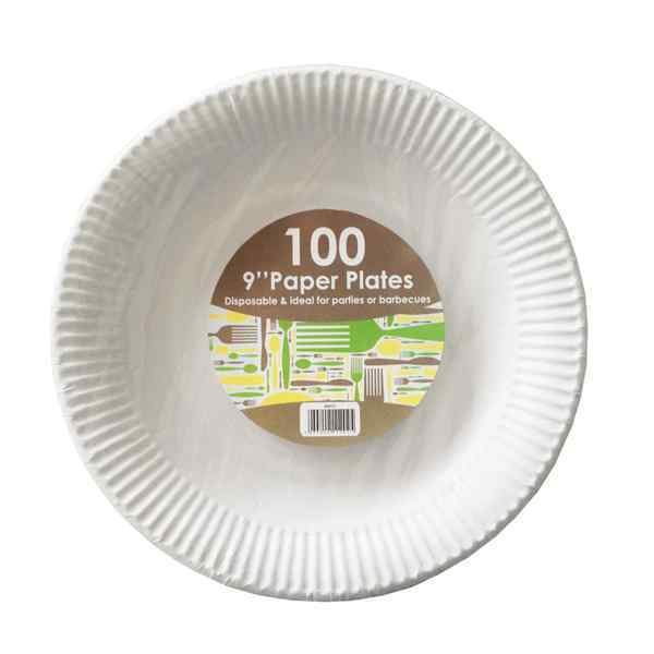 DISPOSABLE PAPER PLATE WHITE 9" (23cm) 10x100