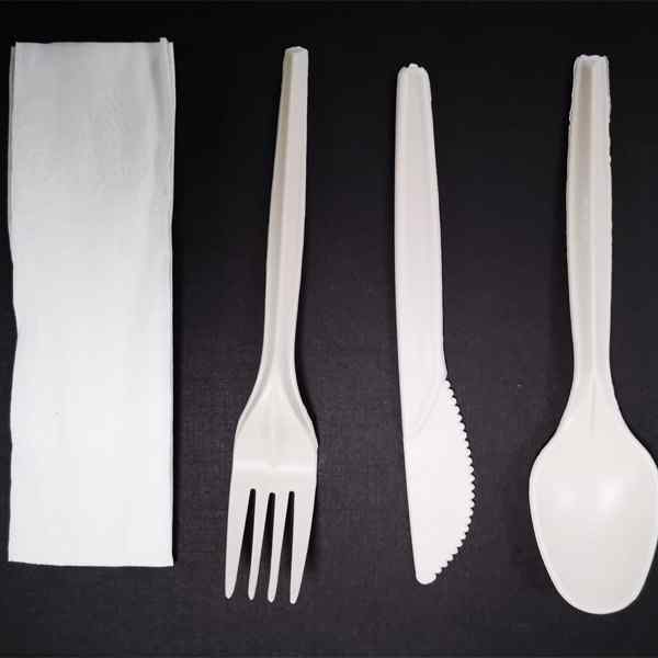 SET 3-1 FORK, KNIFE , SPOON & NAPKIN  250's BIODEGRADABLE