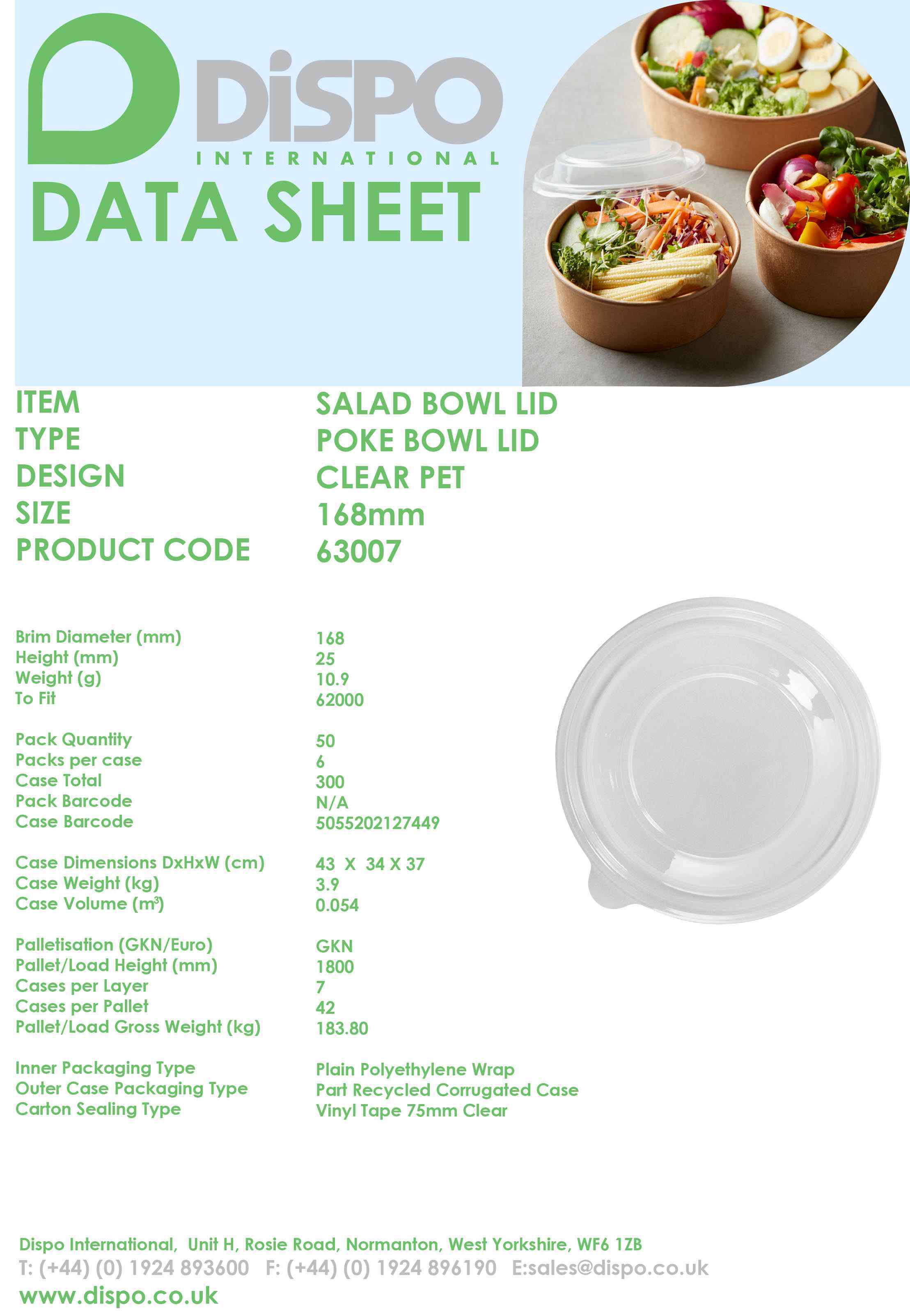 PET LARGE SALAD BOWL LIDS FOR 1000ml  6x50 CODE:63007 USED FOR GEA352