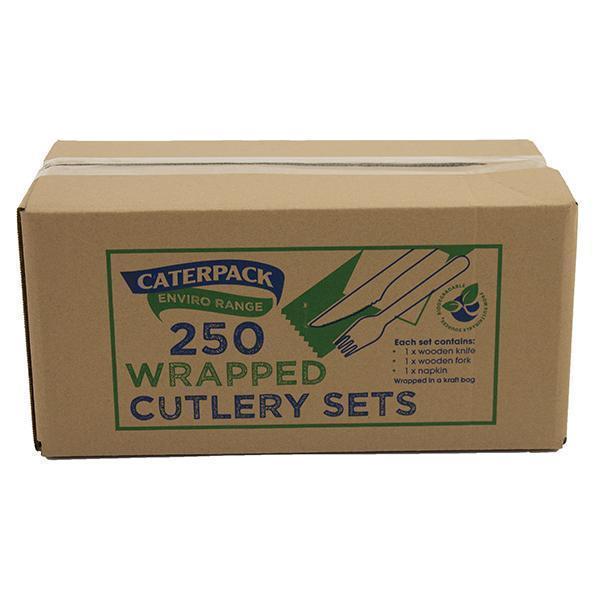 CATERPACK ENVIRO WRAPPED CUTLERY SET 250x1 FORK, KNIFE NAPKIN