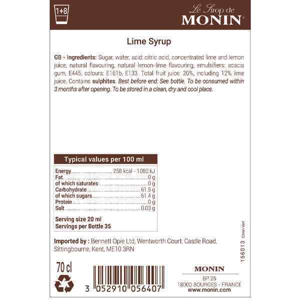 MONIN LIME COFFEE SYRUP 1x70cl