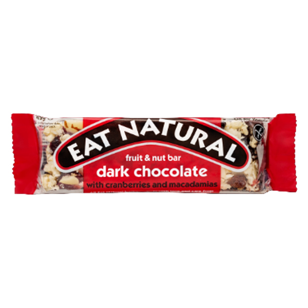 EAT NATURAL DARK CHOCOLATE (GF) 12 x45g FRUIT & NUT BARS  WITH CRANBERY & MACADAMIAS