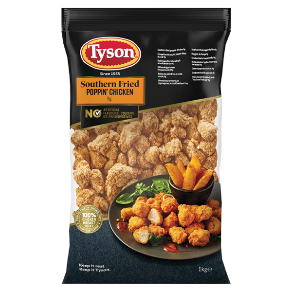 TYSON SOUTHERN FRIED POPPIN' CHICKEN 1x1KG **BAG** HALAL