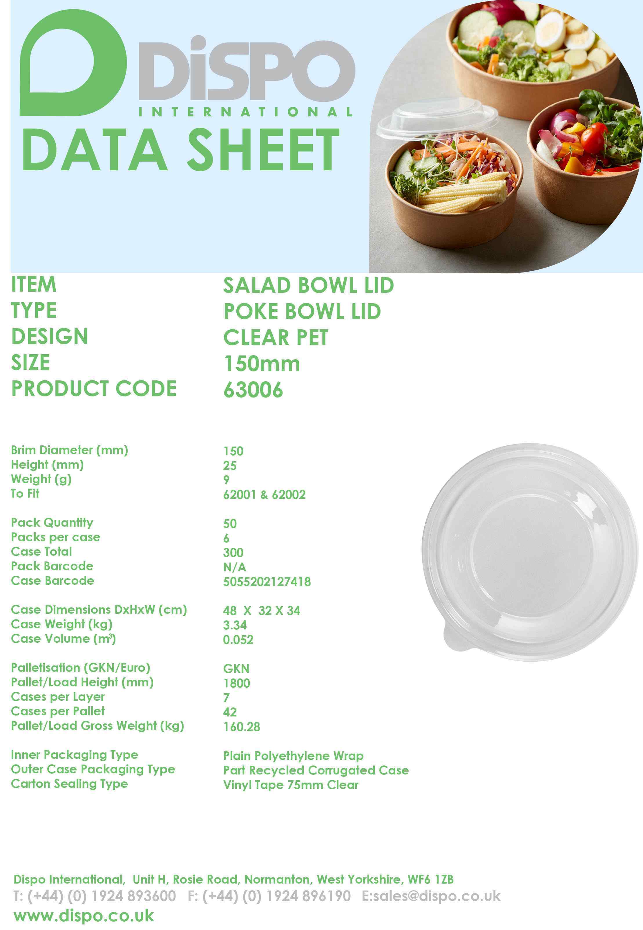 PET SALAD BOWL LIDS FOR 500ml & 750ml  6x50 CODE:63006 USED FOR GEA350/351