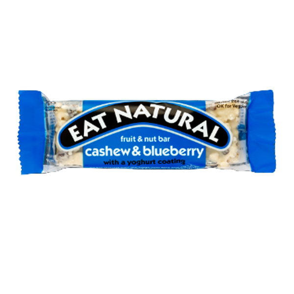 EAT NATURAL CASHEW & BLUEBERRY (GF) 12 x45g FRUIT & NUT BARS  WITH YOGHURT COATING