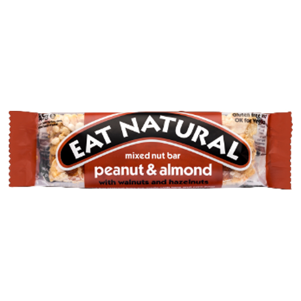 EAT NATURAL PEANUT AND ALMOND (GF) 12 x 45g FRUIT & NUT BARS WITH WALNUTS AND HAZELNUTS