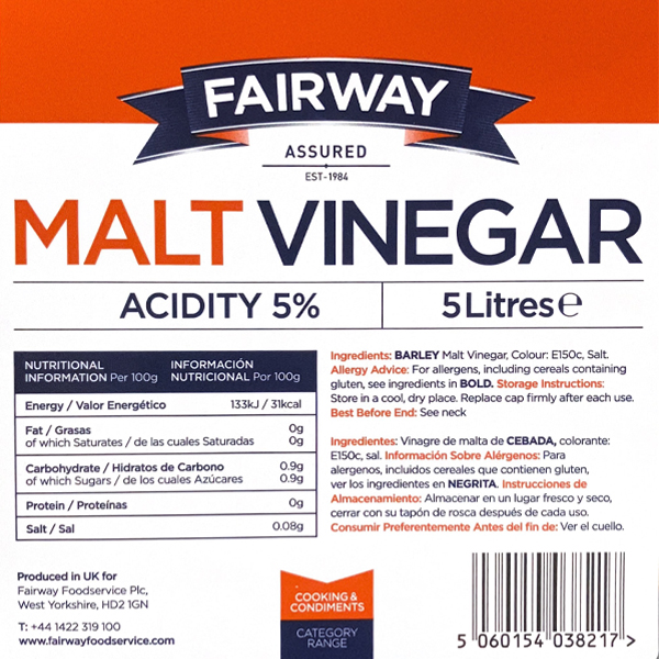 FAIRWAY ASSURED MALT VINEGAR 1x5lt