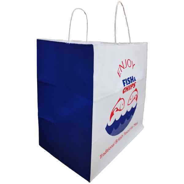 TWISTED HANDLE ENJOY FISH & CHIPS  CARRIER BAGS 320x320x210mm 1X100  (BAG32)