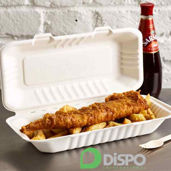 XTRA LARGE BAGASSE FISH & CHIPS BOX 2x100 PTODUCT CODE: 91026    - 324mm x 155 x 75mm FC1