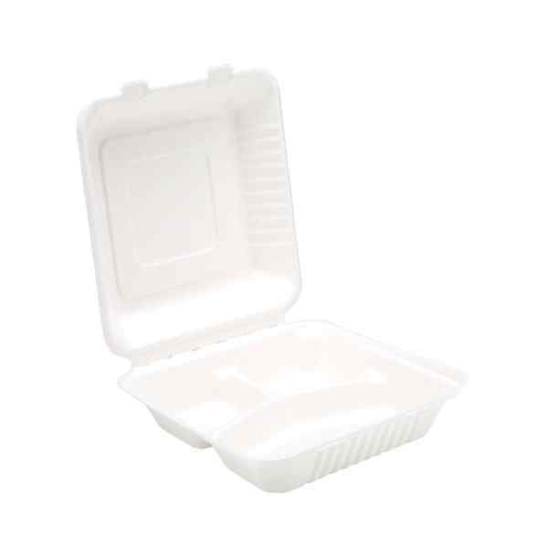 SUGARCANE 9" CLAMSHELL 3 COMPARTMENTS 2x100 BIODEGRADABLE - 91013 FP3