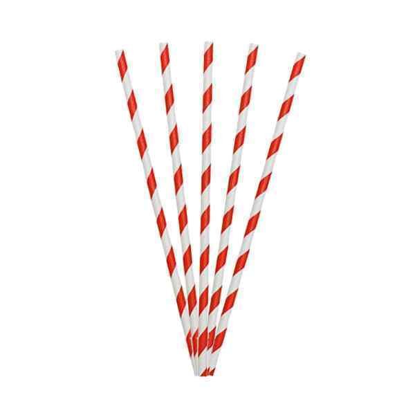 BIO ZOLVE 200's RED STRIPE  PAPER  STRAWS 200mmx8mm - COMPOSTABLE STRAIGHT 10202.04 SMOOTHIE